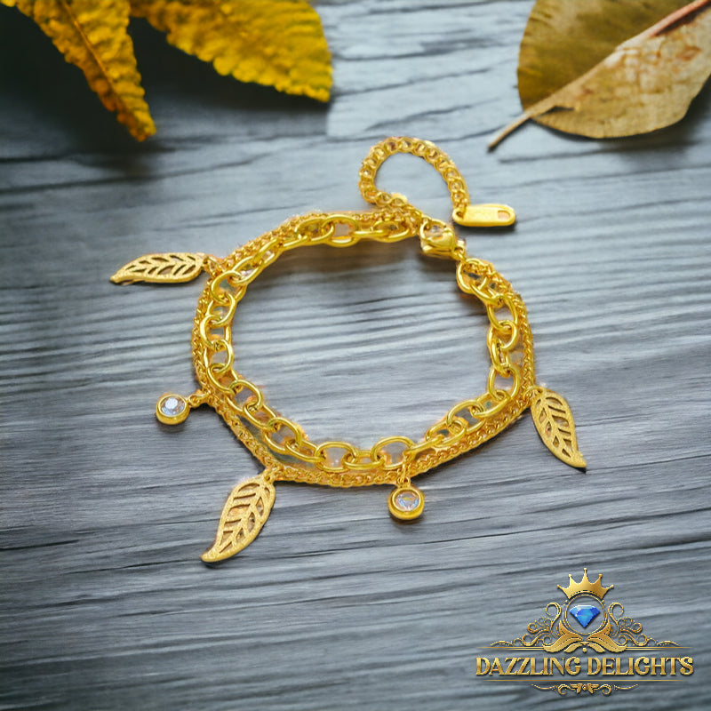 Titanium Sparkle Leaf Charm Bracelet - Premium Jewelry from Dazzling Delights - Just $28.95! Shop now at Dazzling Delights