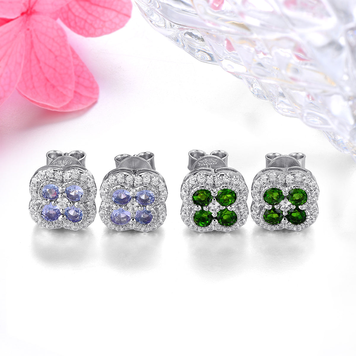 Four-Stone Natural Gemstone Halo Stud Earrings - Your Choice of Gemstone - Premium Jewelry from Dazzling Delights - Just $92.95! Shop now at Dazzling Delights