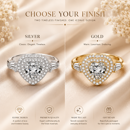 Anillo con doble halo de moissanita con talla de corazón 