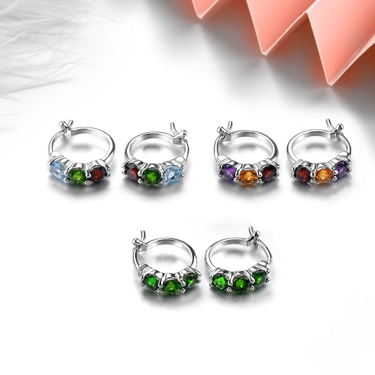 Tri-Stone Round Cut Natural Gemstone Earrings - Your Choice of Gemstones - Premium Jewelry from Dazzling Delights - Just $92.95! Shop now at Dazzling Delights