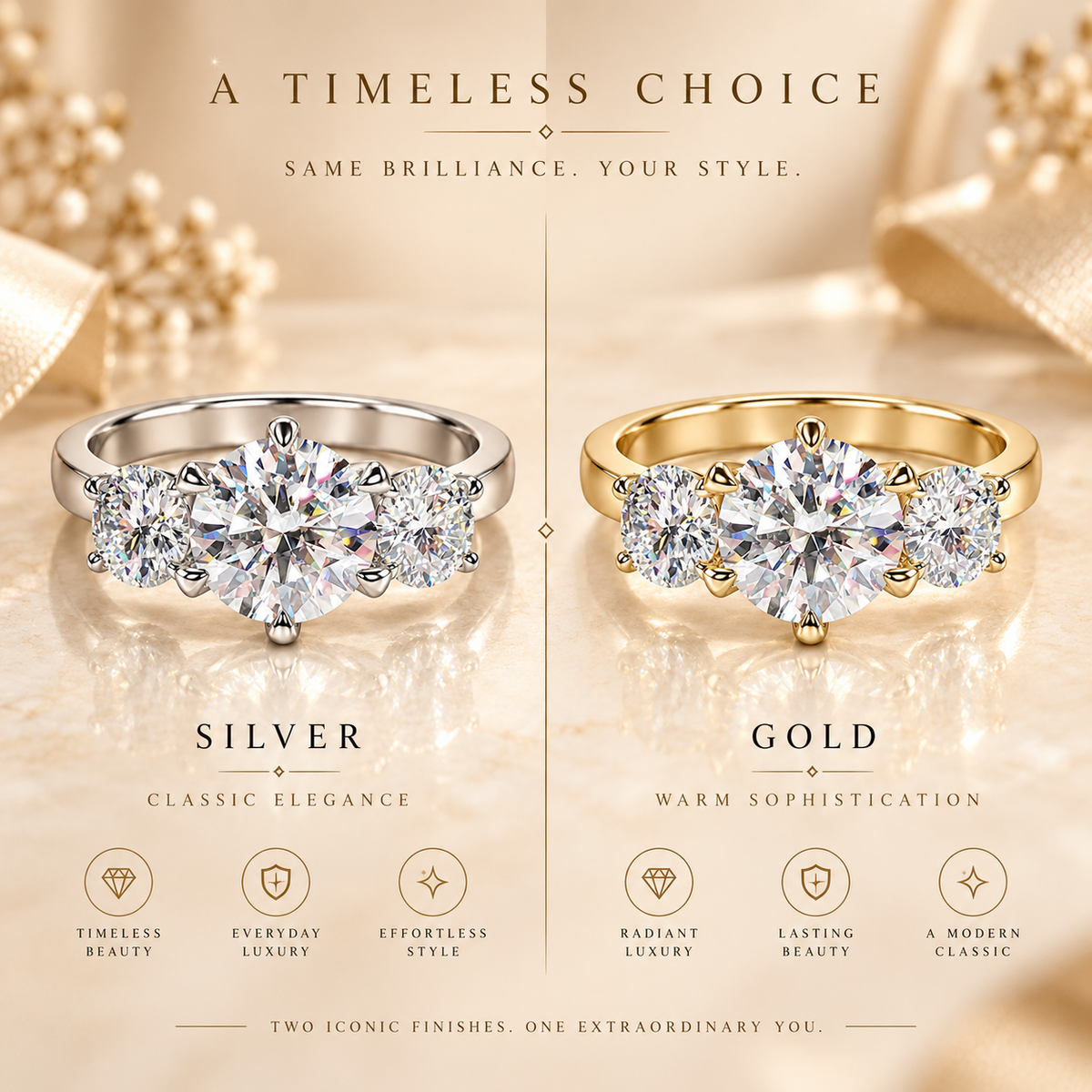 Anel Trilogia Moissanite 5 quilates 