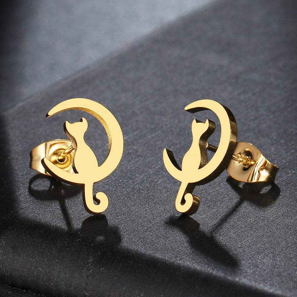 Titanium Moon Cat Stud Earrings - Premium Jewelry from Dazzling Delights - Just $28.95! Shop now at Dazzling Delights