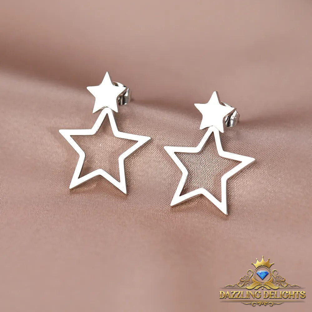Titanium Double Star Stud Earrings - Premium Jewelry from Dazzling Delights - Just $27.95! Shop now at Dazzling Delights