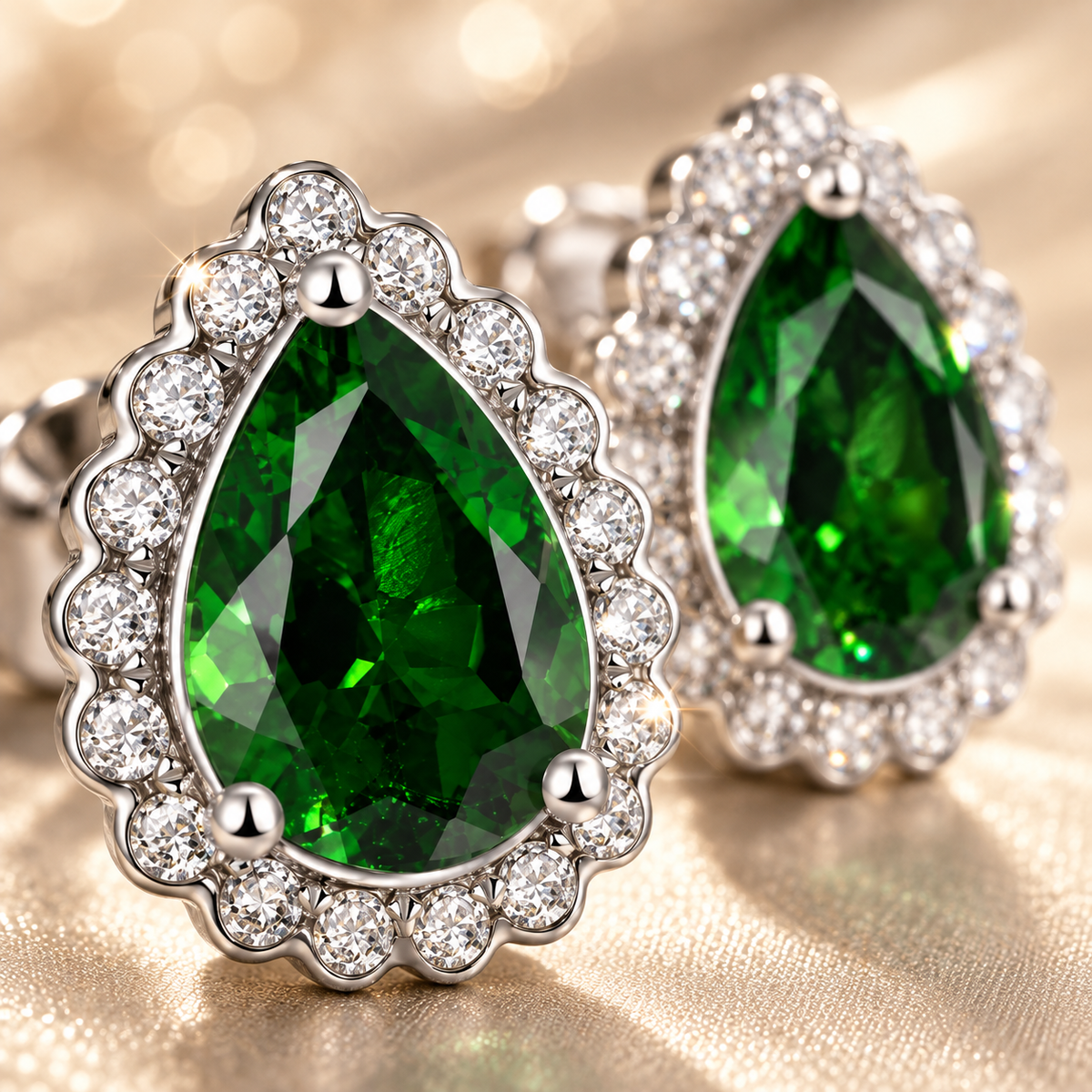 Natural Chrome Diopside & Moissanite Halo Stud Earrings