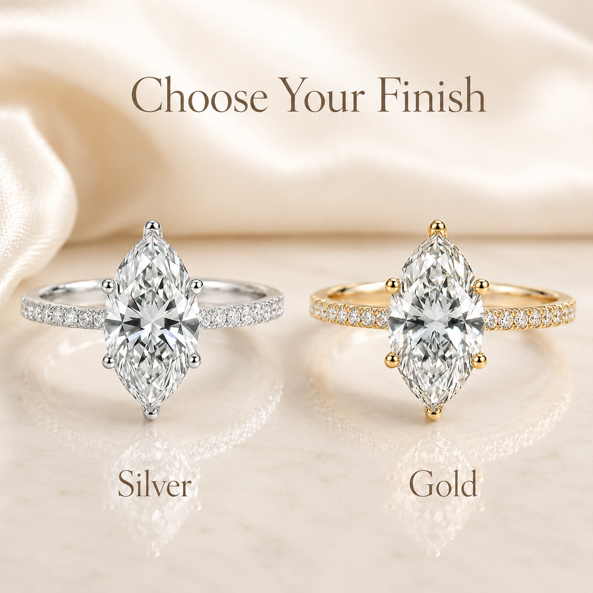 Marquise Cut Moissanite Pavé Solitaire Engagement Ring