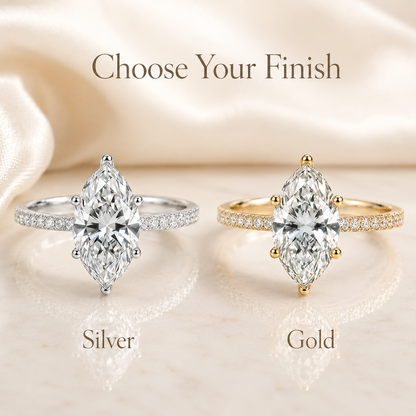 Marquise Cut Moissanite Pavé Solitaire Engagement Ring