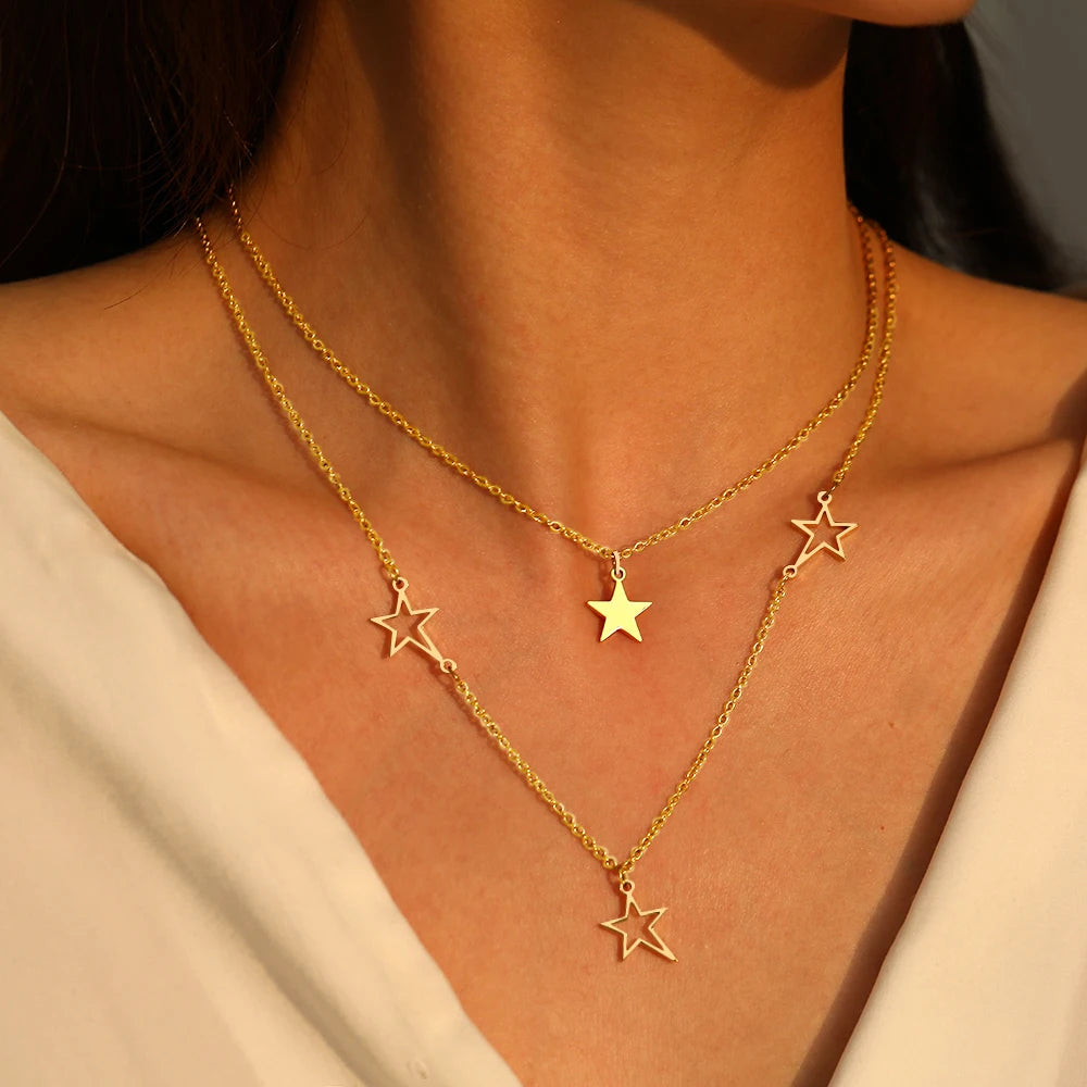 Titanium Double Layer Star Pendant Necklace - Premium Jewelry from Dazzling Delights - Just $27.95! Shop now at Dazzling Delights