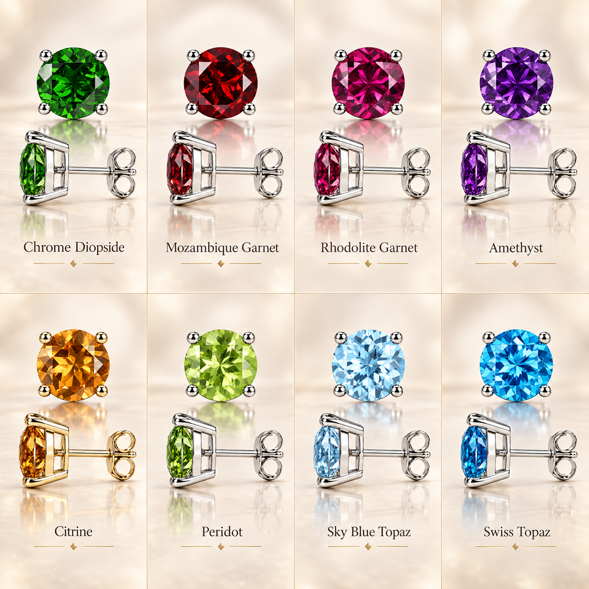 5mm Natural Gemstone Round Stud Earrings – 8 Gemstones