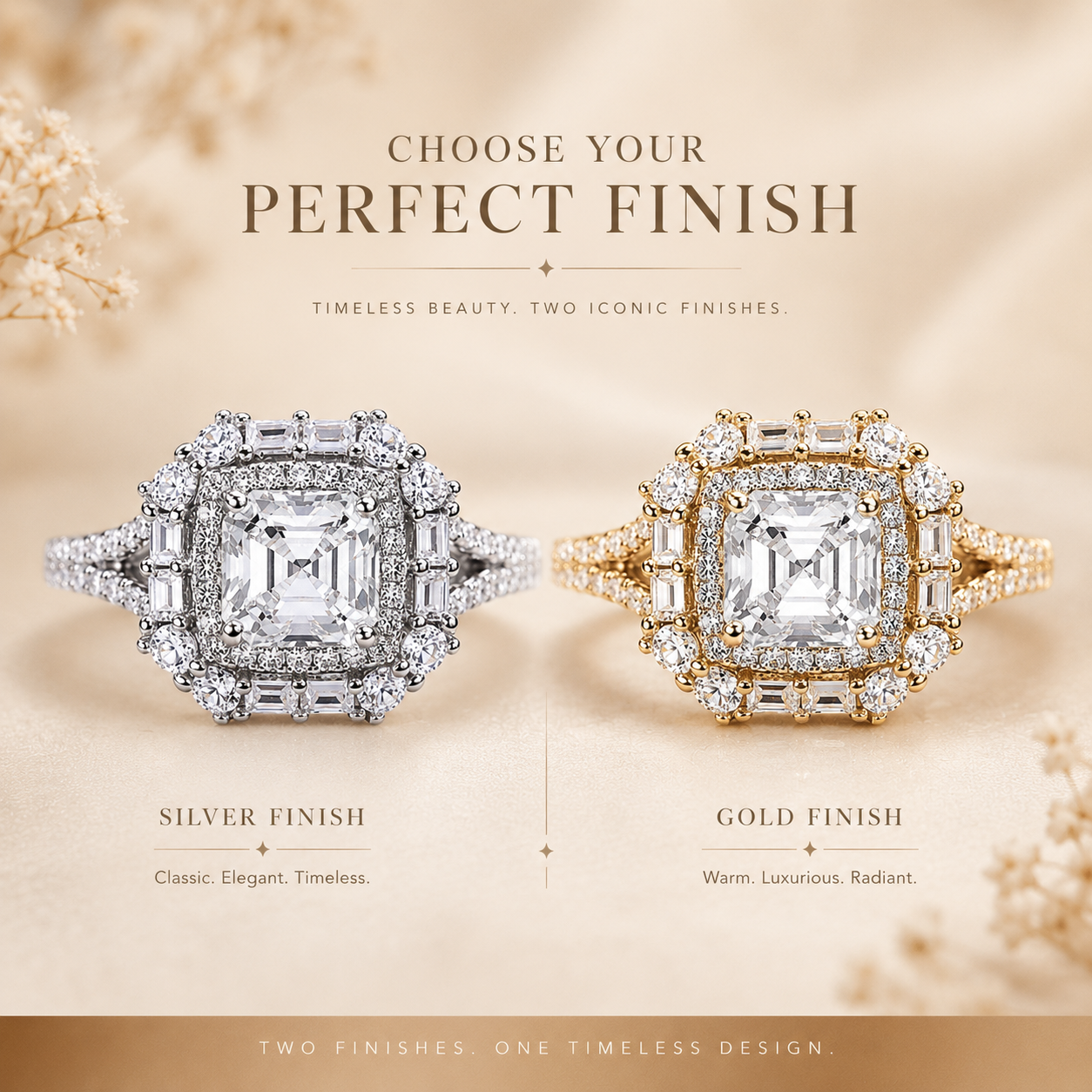 Anel Halo Moissanite Corte Asscher 
