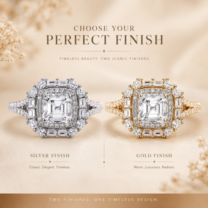 Anel Halo Moissanite Corte Asscher 