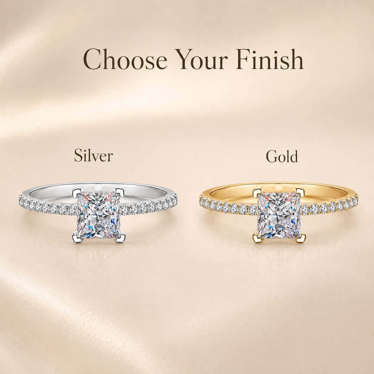 Anel Moissanite Corte Princesa 