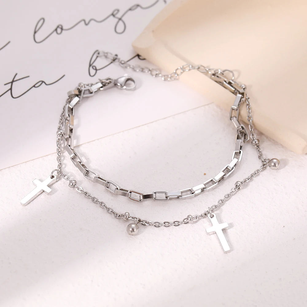 Titanium Cross Charm Bracelet - Premium Jewelry from Dazzling Delights - Just $28.95! Shop now at Dazzling Delights