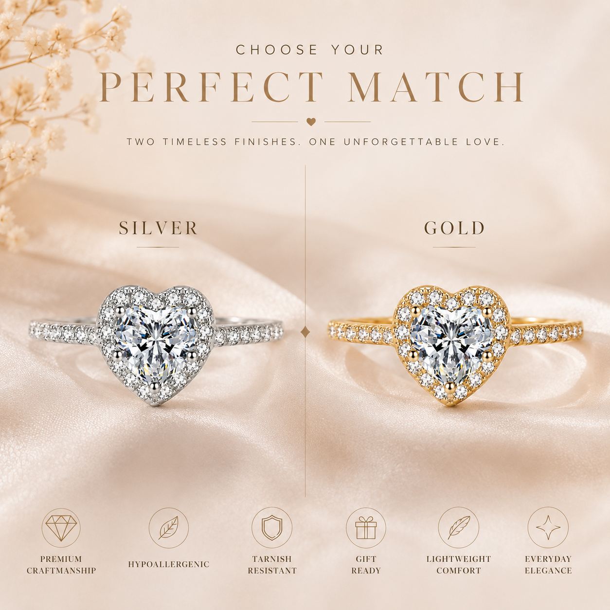 Anel Halo de Moissanite com Corte de Coração 