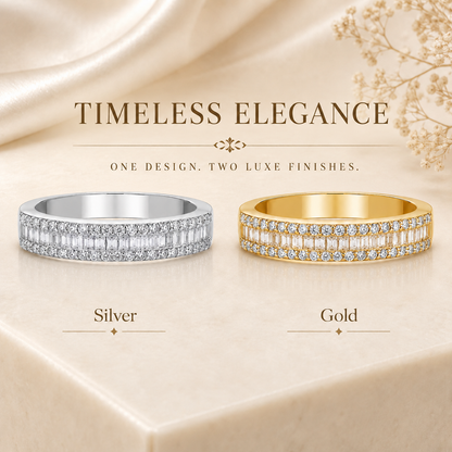 Emerald & Round Brilliant Moissanite Triple-Row Wedding Band