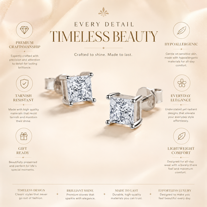 Brincos de moissanite com corte princesa 