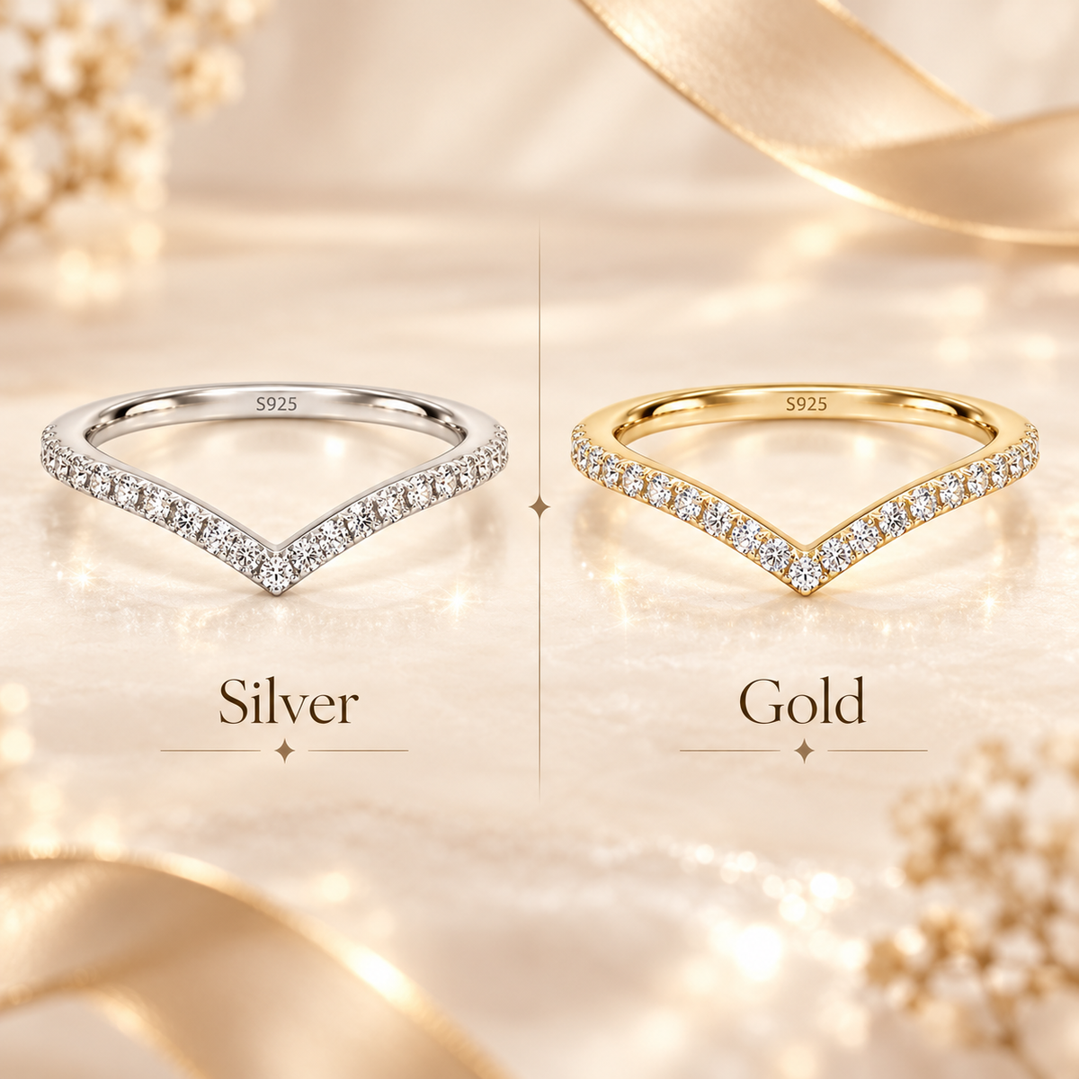 Moissanite Pavé Chevron Wedding Band