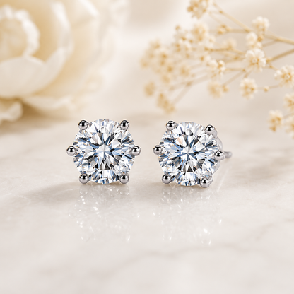 Round Brilliant Moissanite Stud Earrings – Classic Solitaire Earrings