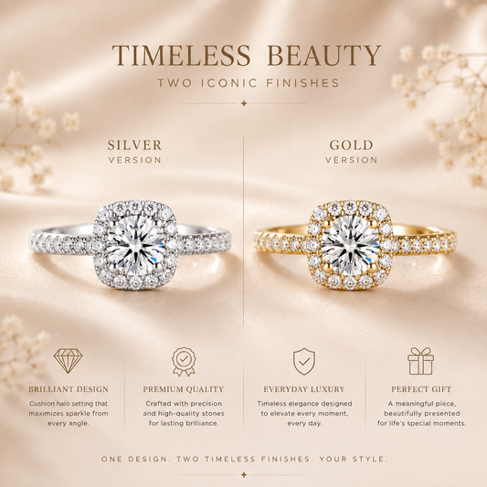 Elegante Anel Halo Moissanite 