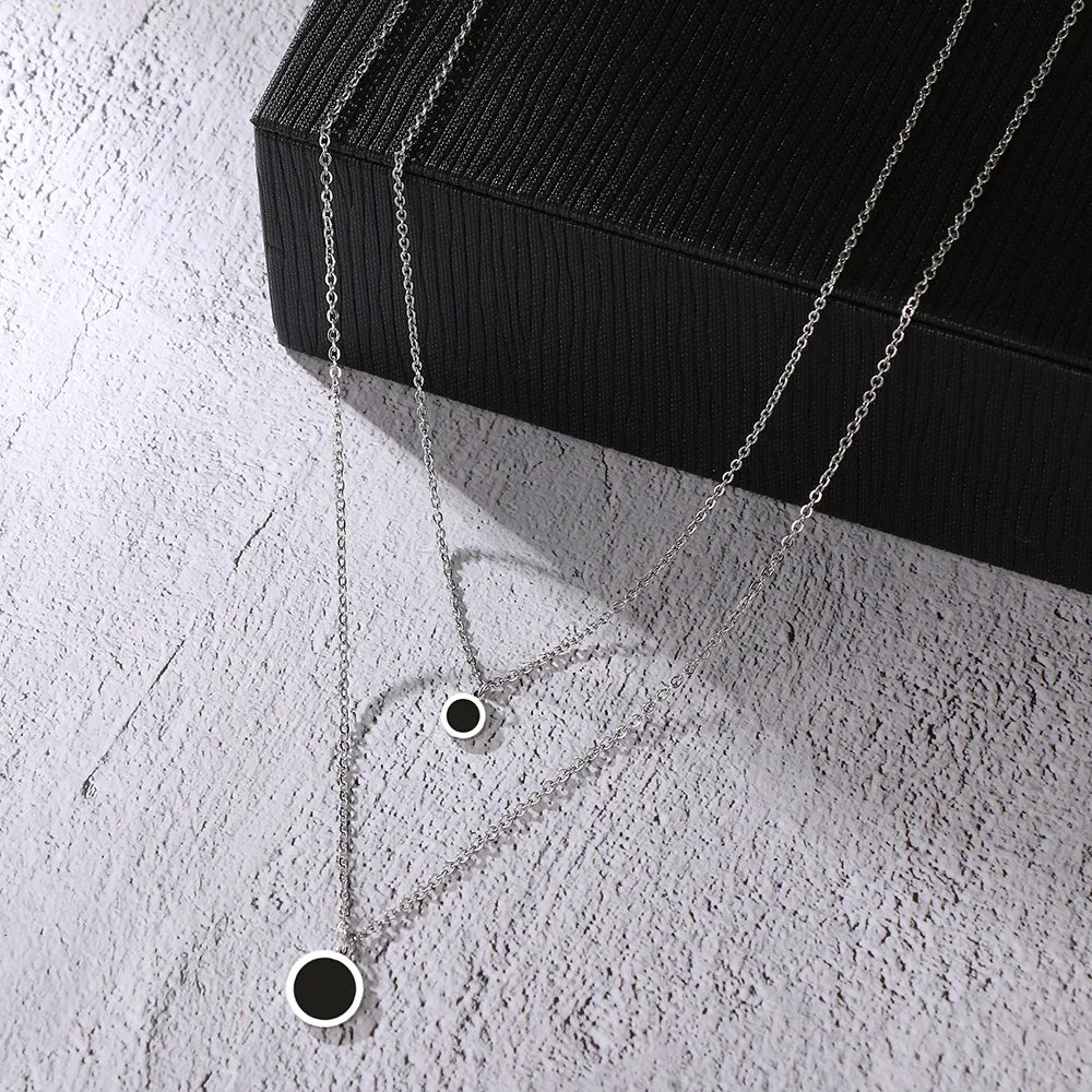 Titanium Black Disk Double Pendant Necklace - Premium Jewelry from Dazzling Delights - Just $28.95! Shop now at Dazzling Delights