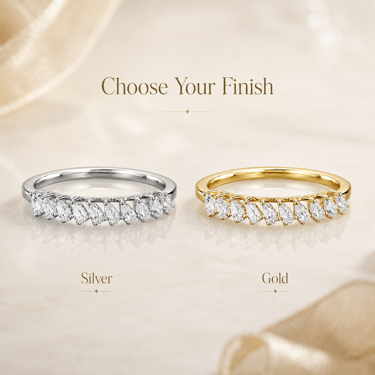 1ct Pear Cut Moissanite Half-Eternity Wedding Band