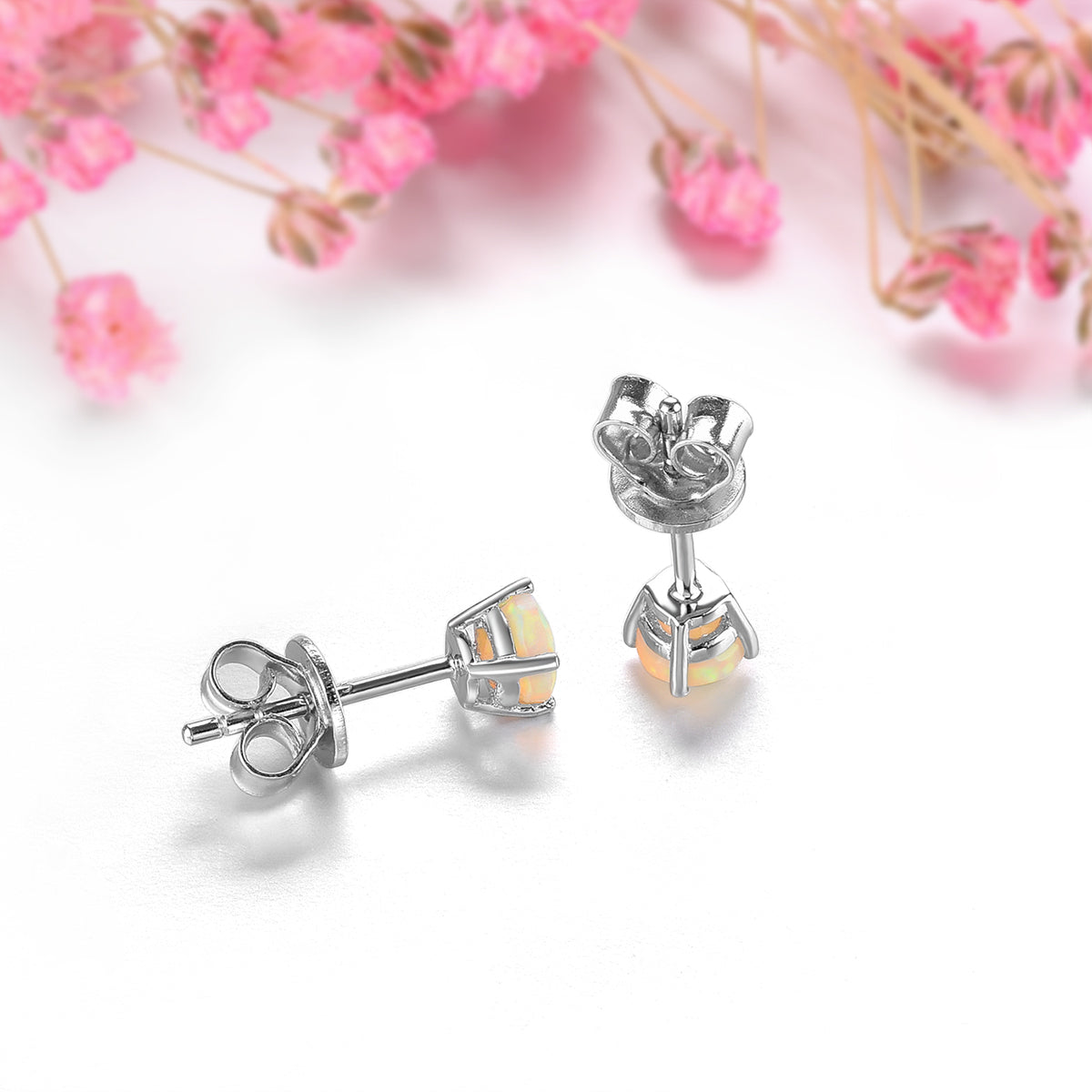 4mm Round Cut Natural Opal Stud Earrings - Premium Jewelry from Dazzling Delights - Just $67.95! Shop now at Dazzling Delights