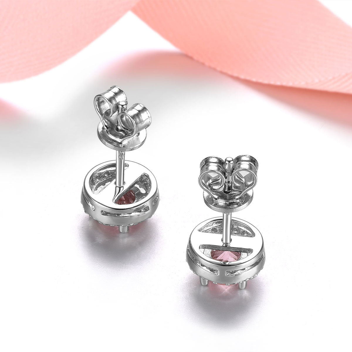 5mm Round Cut Natural Light Pink Tourmaline Halo Stud Earrings - Premium Jewelry from Dazzling Delights - Just $92.95! Shop now at Dazzling Delights