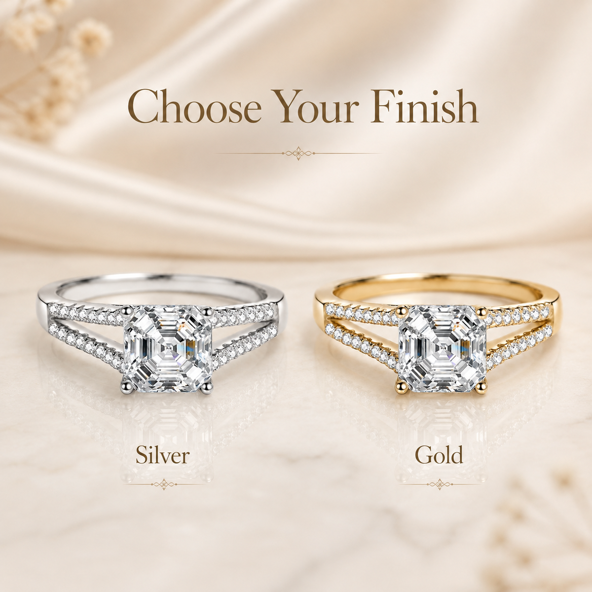 Asscher Cut Moissanite Split-Band Engagement Ring