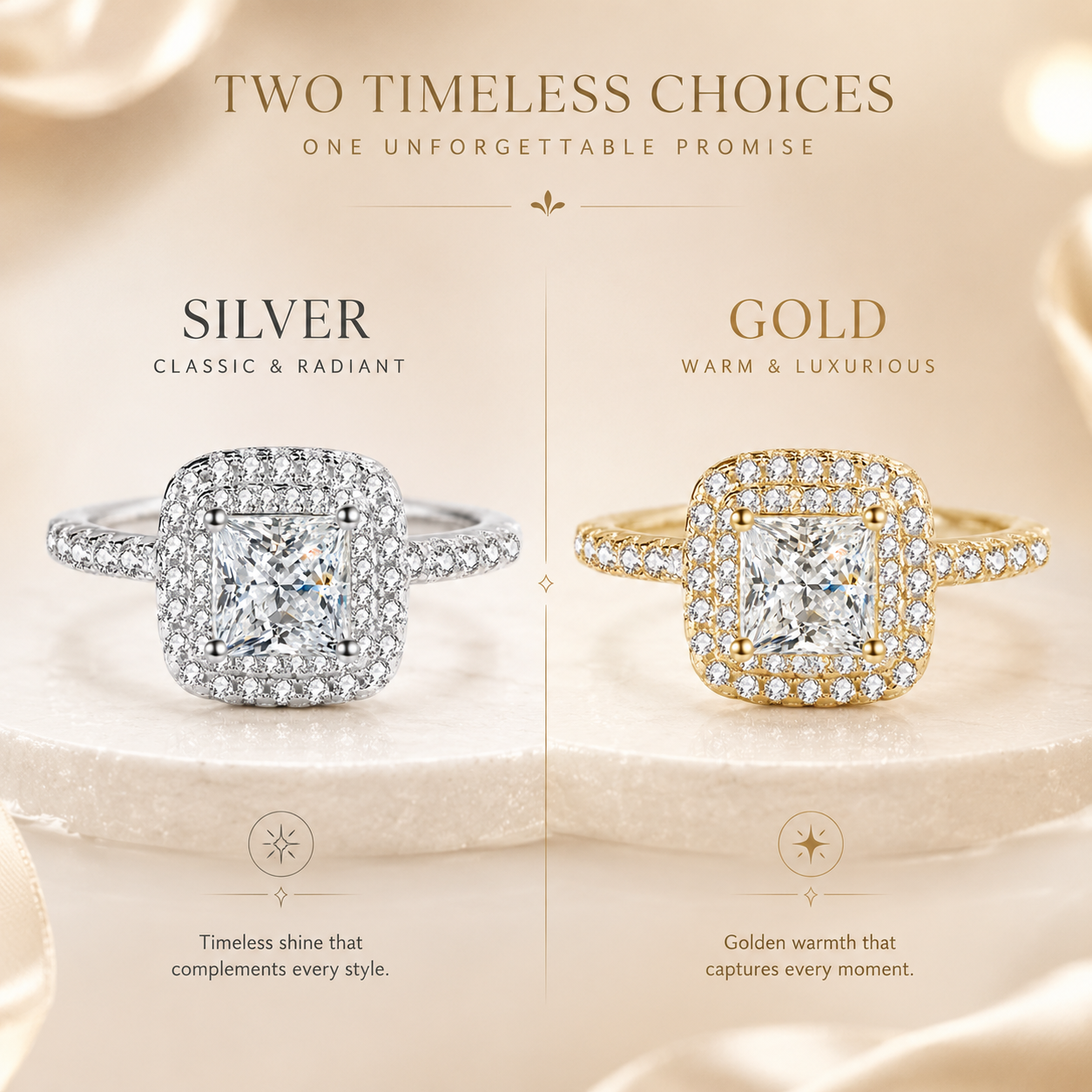 Anel de Halo Duplo Moissanite Corte Princesa 