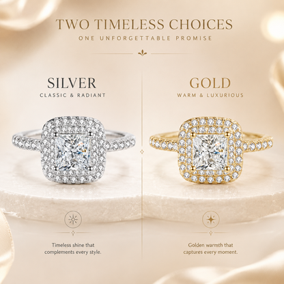 Anel de Halo Duplo Moissanite Corte Princesa 