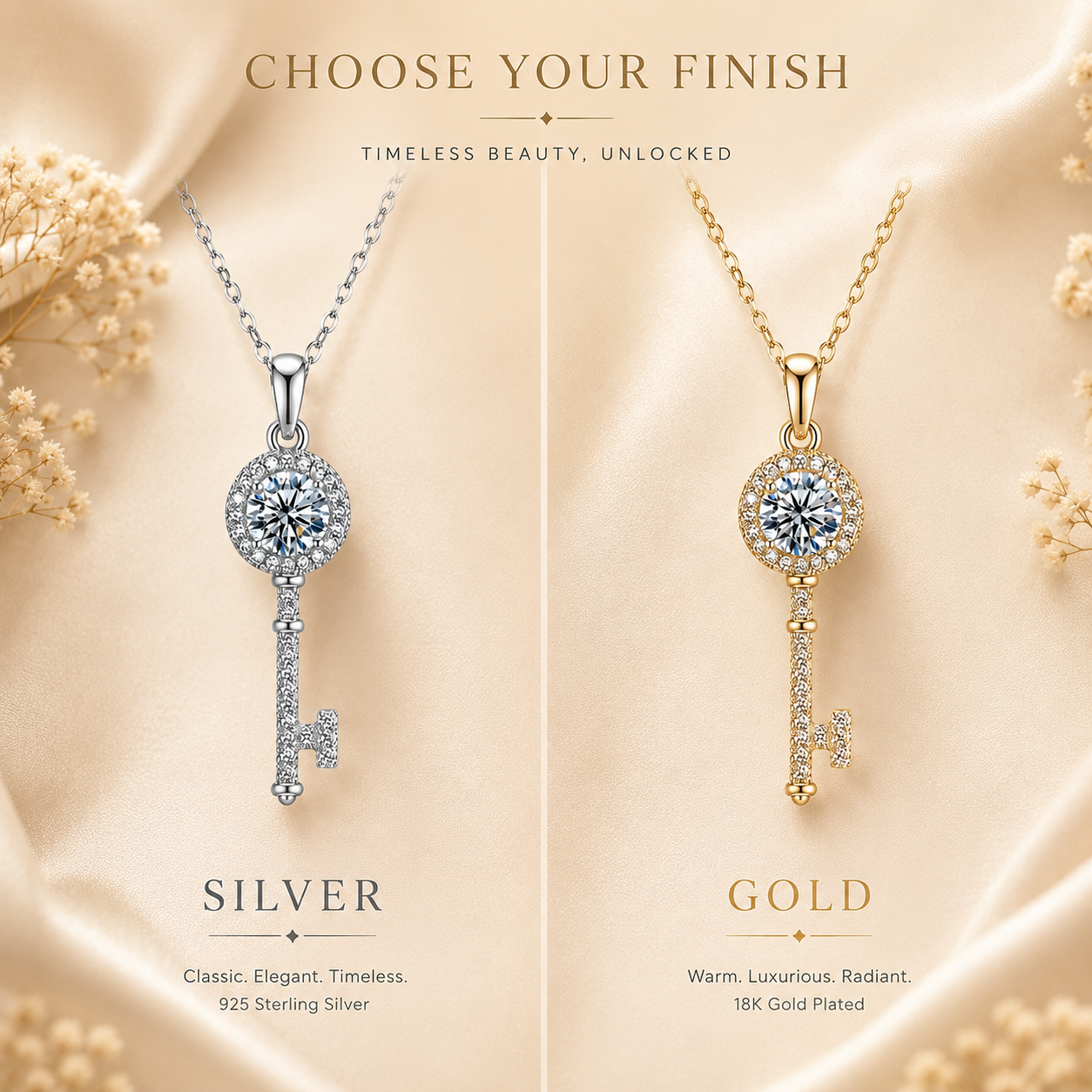 Moissanite Key Pendant Necklace