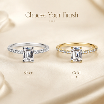 Anel Moissanite Corte Esmeralda 