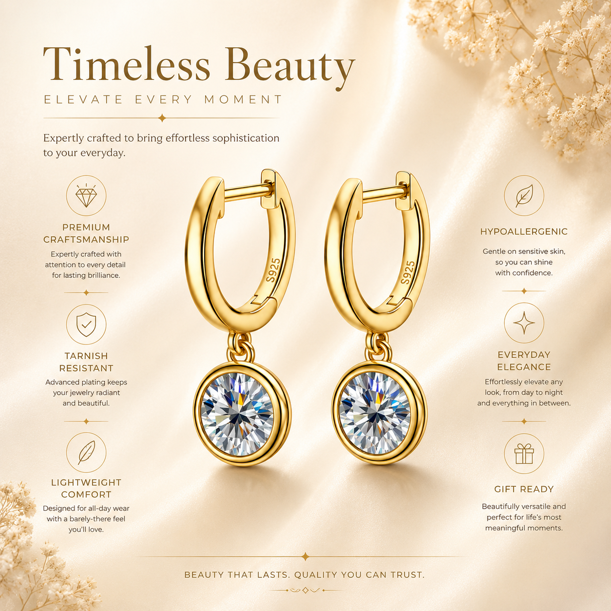 Bezel Drop Moissanite Hoop Earrings