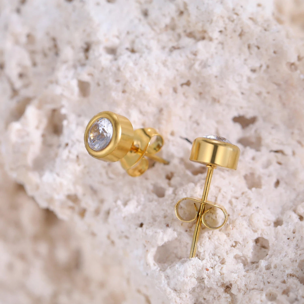 Titanium 5mm Cubic Zirconia Bezel Set Stud Earrings - Premium Jewelry from Dazzling Delights - Just $24.95! Shop now at Dazzling Delights