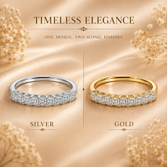 Anel de meia eternidade de moissanite com corte princesa de 1 quilate