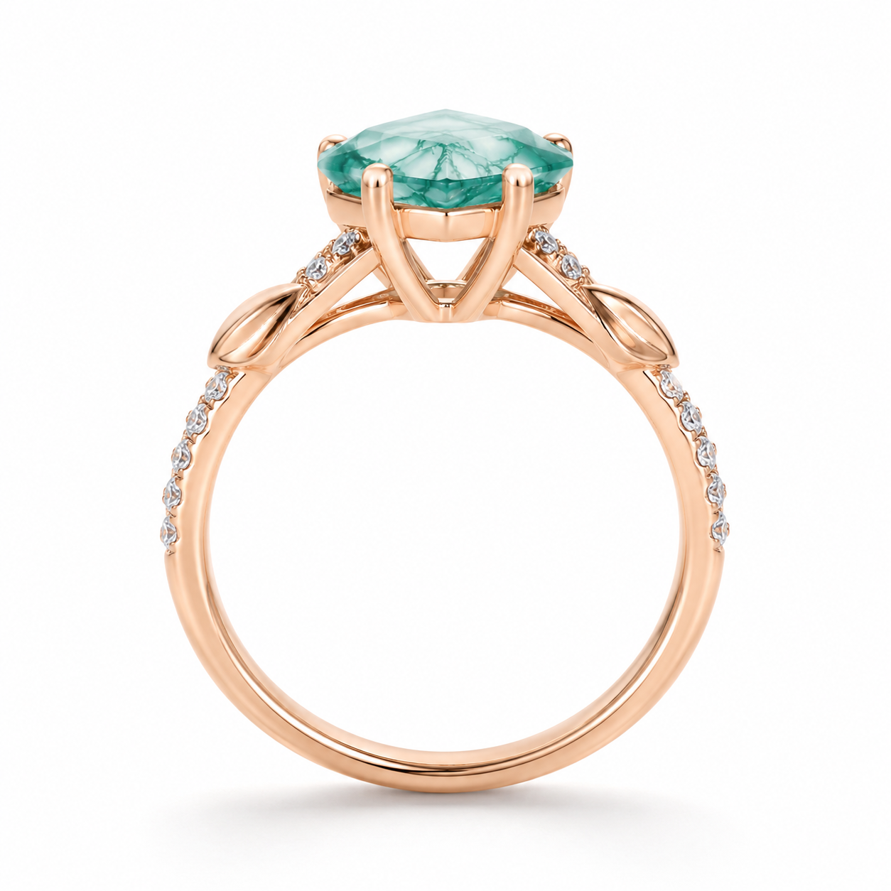 Natural Moss Agate Ring – Kite Cut Nature Inspired Boho Engagement Ring