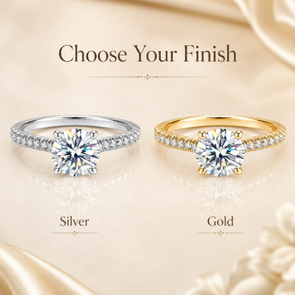 Round Brilliant Moissanite Pavé Solitaire Engagement Ring