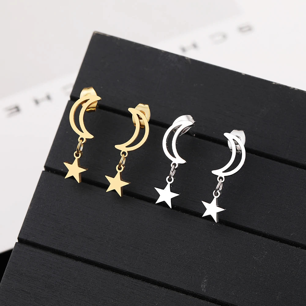 Titanium Moon and Star Stud Earrings - Premium Jewelry from Dazzling Delights - Just $27.95! Shop now at Dazzling Delights