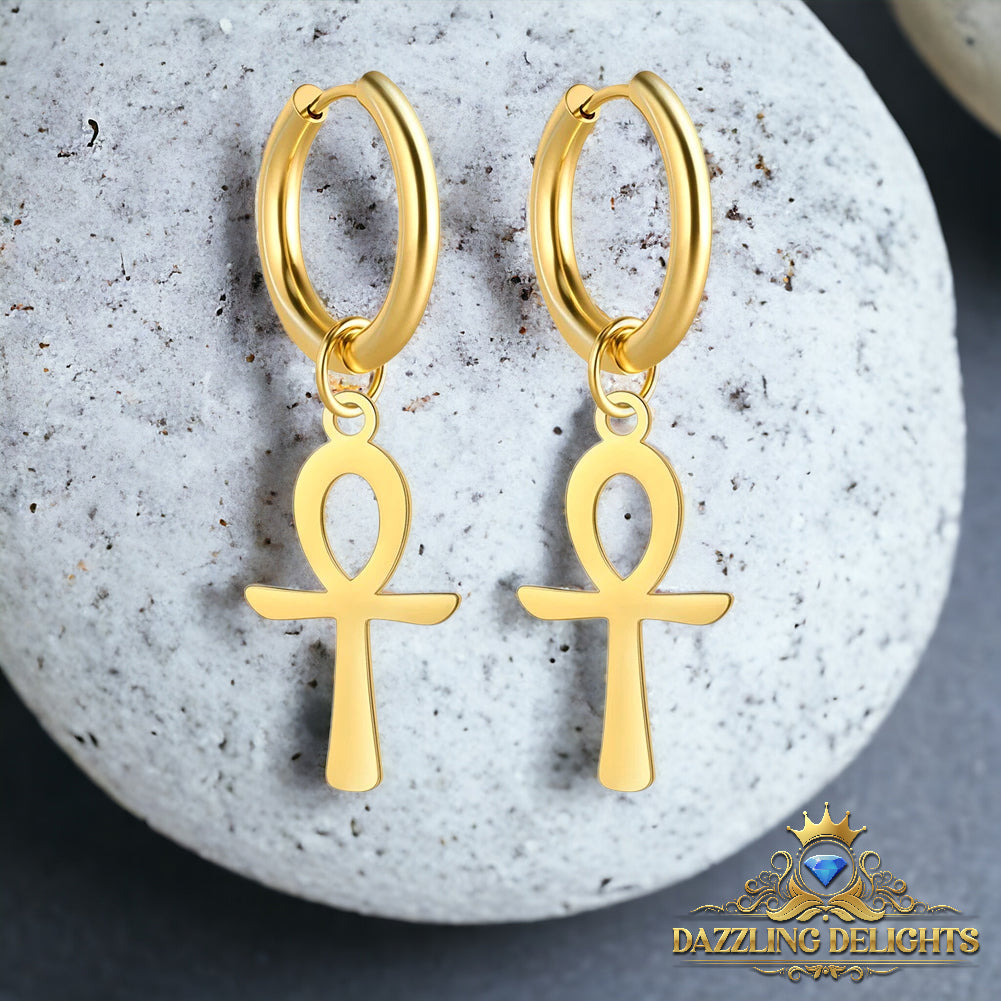 Titanium Ankh Cross Sleeper Dangle Earrings - Premium Jewelry from Dazzling Delights - Just $28.95! Shop now at Dazzling Delights