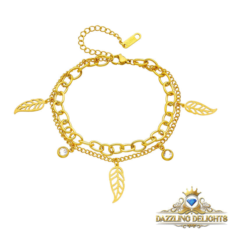 Titanium Sparkle Leaf Charm Bracelet - Premium Jewelry from Dazzling Delights - Just $28.95! Shop now at Dazzling Delights