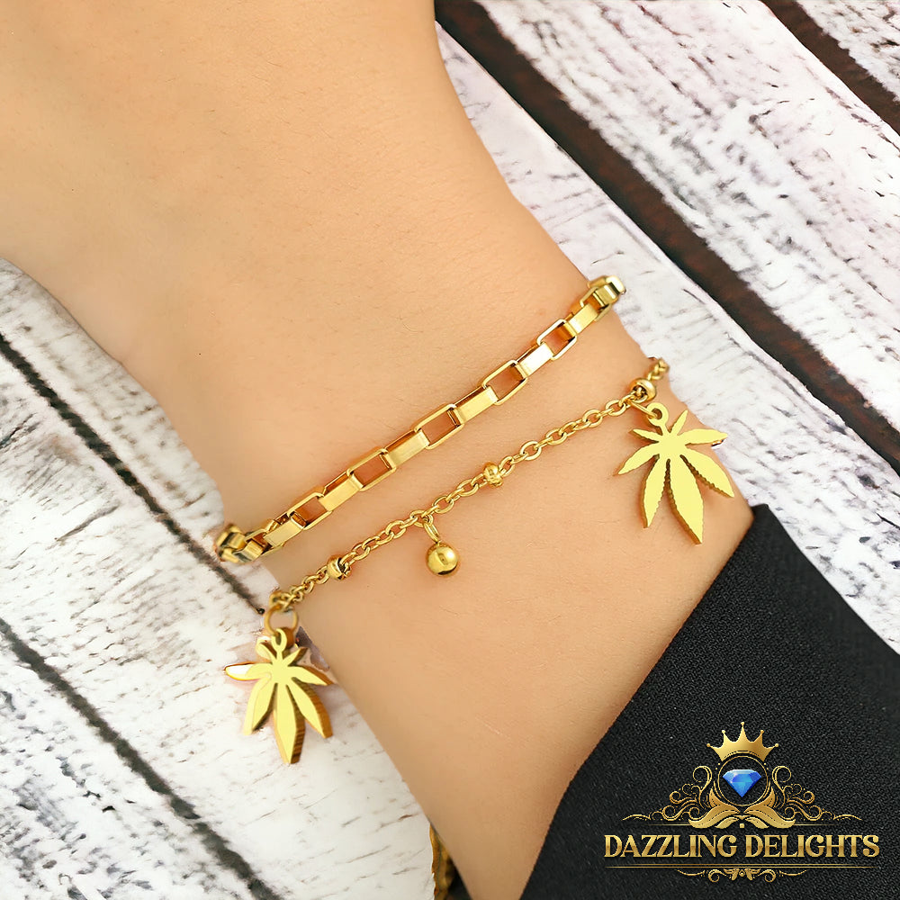 Titanium Leaf Charm Bracelet - Premium Jewelry from Dazzling Delights - Just $28.95! Shop now at Dazzling Delights
