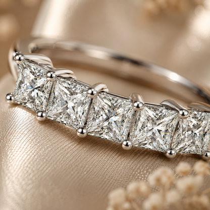 Five Stone Princess Cut Moissanite Anniversary Ring