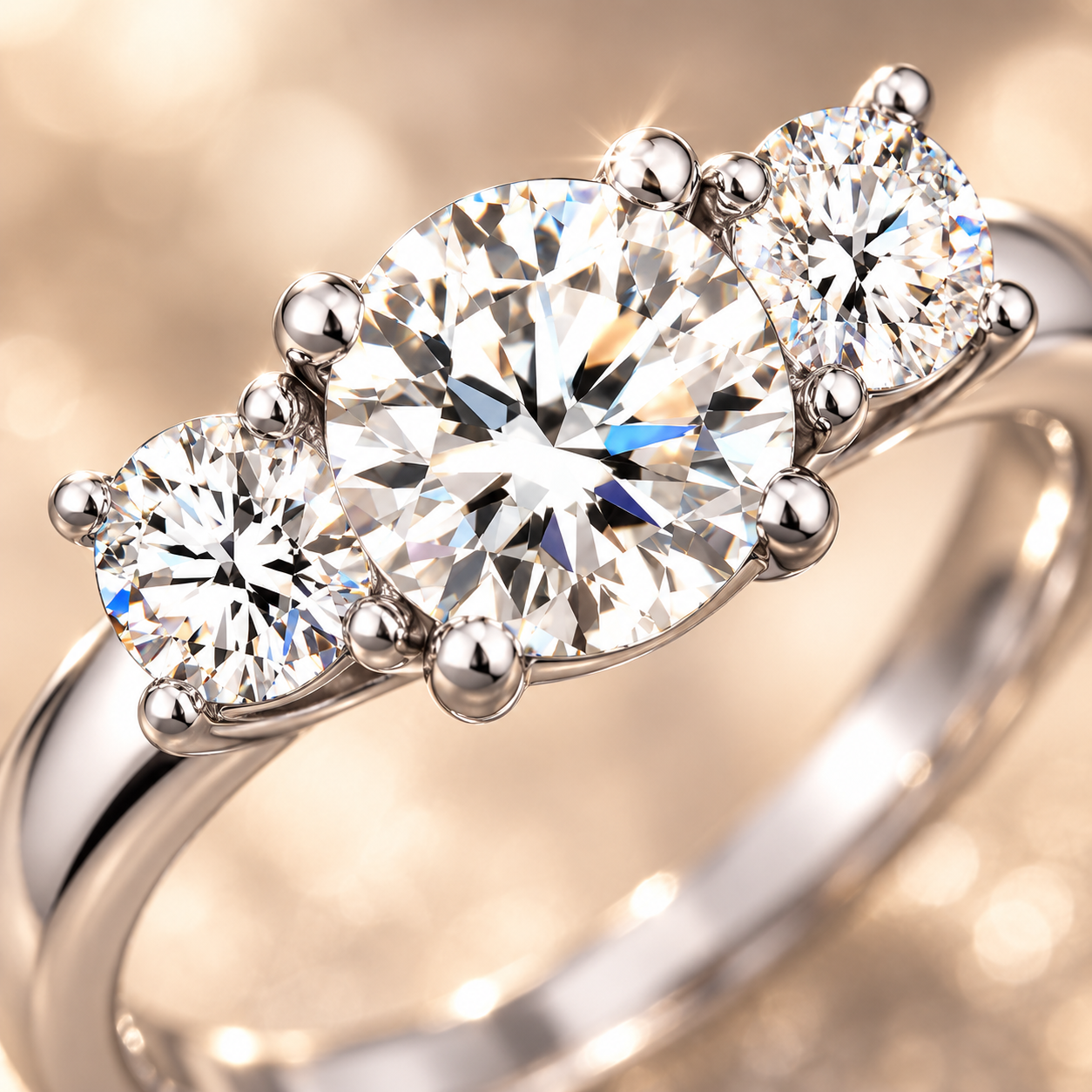 Anillo de trilogía de moissanita de 2 quilates 