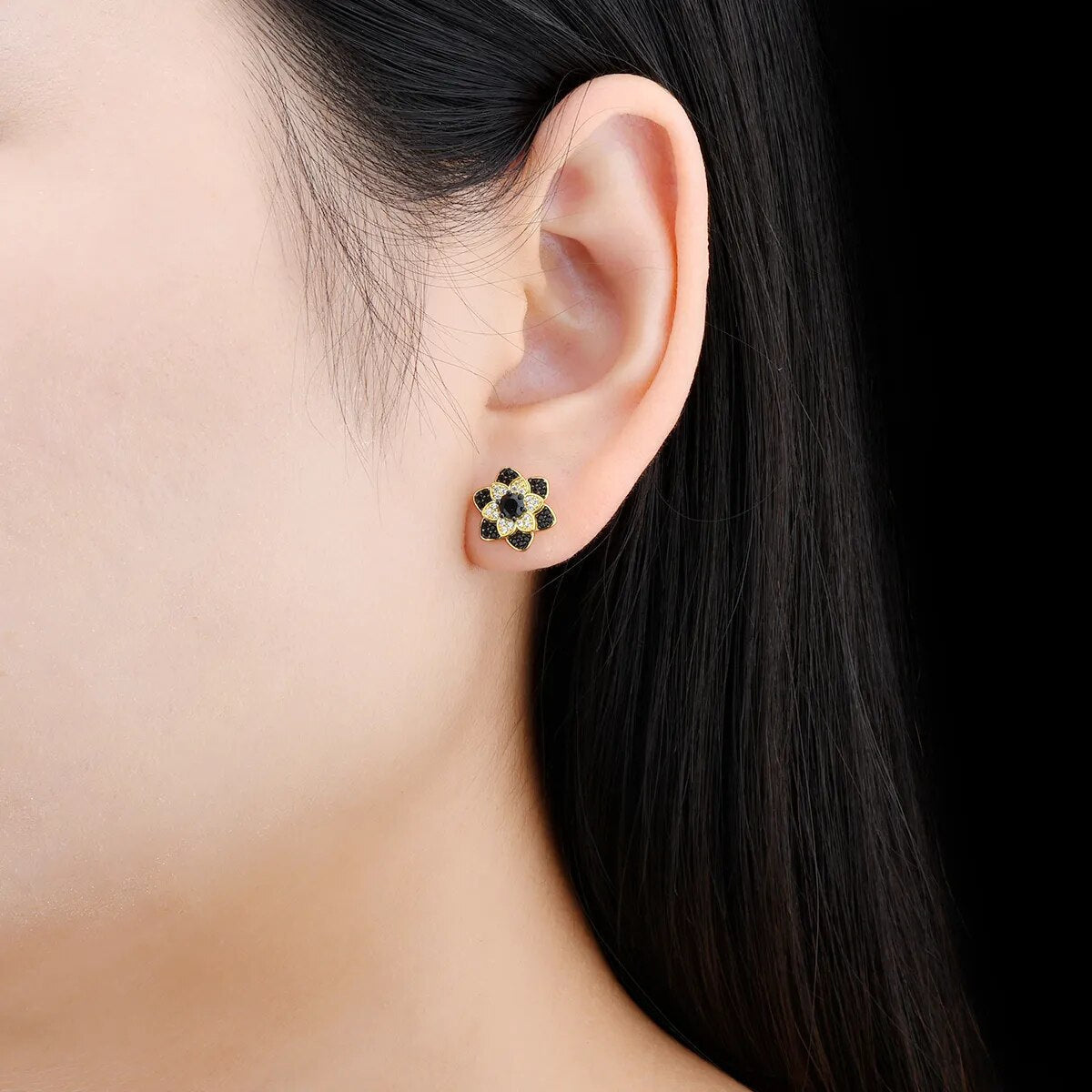 Black and White Spinel Flower Stud Earrings - Premium Jewelry from Dazzling Delights - Just $83.95! Shop now at Dazzling Delights