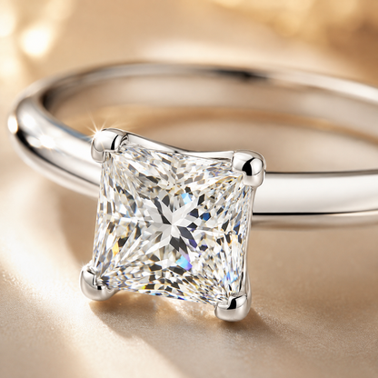 Anel de noivado Moissanite com corte princesa 