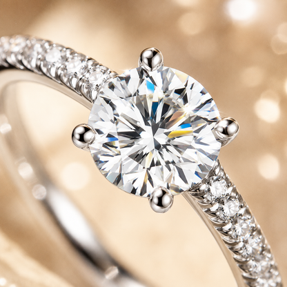 Round Brilliant Moissanite Pavé Solitaire Engagement Ring
