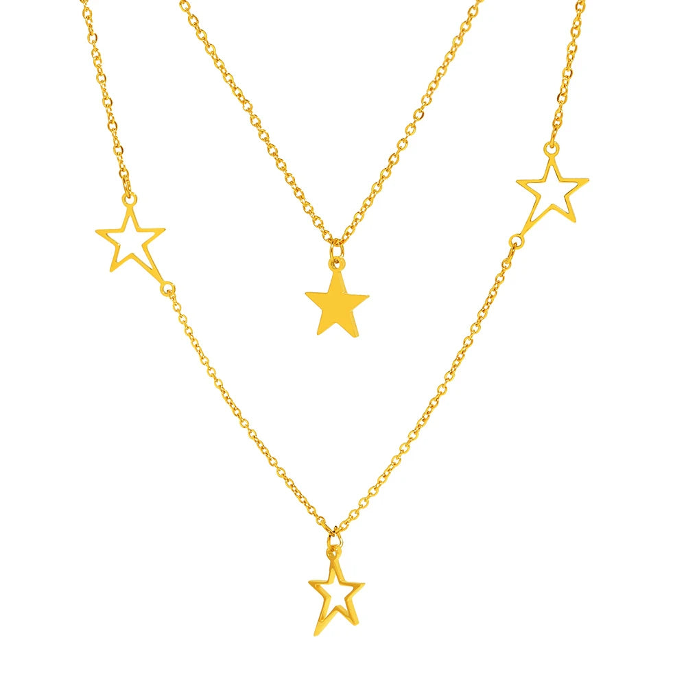 Titanium Double Layer Star Pendant Necklace - Premium Jewelry from Dazzling Delights - Just $27.95! Shop now at Dazzling Delights