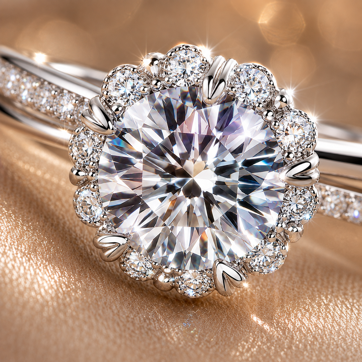 Anillo con halo de banda dividida de moissanita de talla brillante redonda 