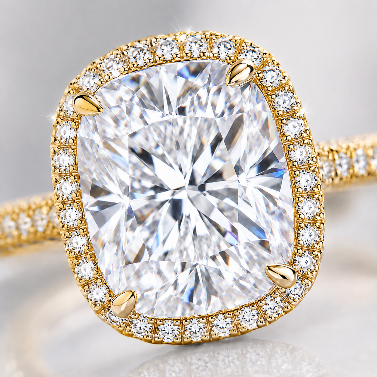 Anel Halo de Moissanite com corte almofadado de 5 quilates 
