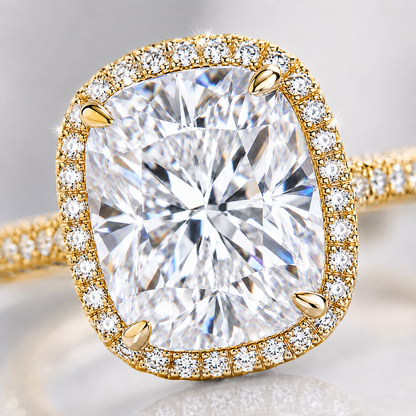 Anel Halo de Moissanite com corte almofadado de 5 quilates 