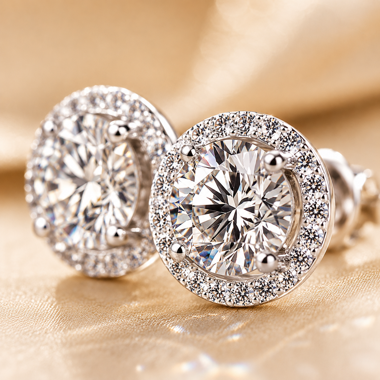 Brincos redondos de corte brilhante Moissanite Halo 